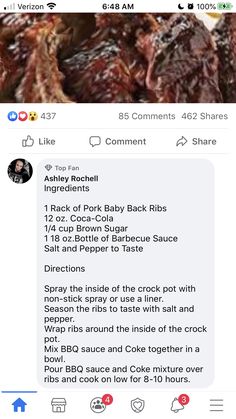 an image of someone's twitter post about their baby back ribs and how to use it