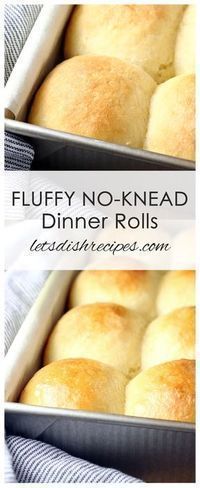 fluffy no knead dinner rolls in a pan