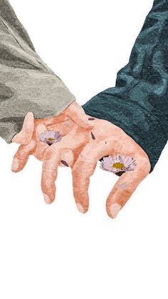 two hands holding each other with flowers on them