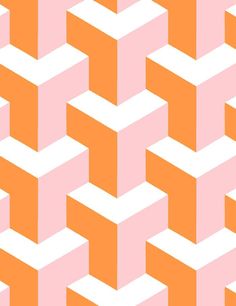 an orange and pink background with white squares