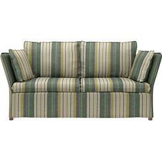 a green and white striped couch on a white background