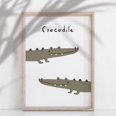 two crocodiles with the words crocodile on them are shown in front of a white wall