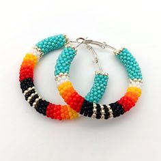 Wonderful hoop earrings will be a great gift for best friend female. This earrings is made of highest quality Japanese Toho beads. ✿ Diameter of hoops : 1. Native American Beaded Hoop Earrings, Beaded Hoop Earrings Native American, Western Fashion Jewelry, Beaded Earrings Native, Turquoise Hoop Earrings, Beaded Earrings Diy, Native American Beaded Earrings