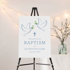 Dove Blue Boy Baptism Welcome Sign Create Sign, Welcome Sign, Sign Poster