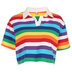 Short Sleeve Rainbow Striped Cropped Polo Collar Shirt Supernatural Dr, Kawaii Shorts, Style Converse, Cropped Polo, Rainbow Outfit, Diy Vetement, Pride Outfit, Grunge Look, Female Clothing