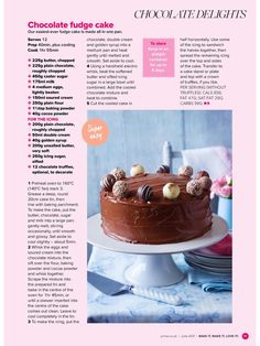 a chocolate cake on a plate with the words chocolate fudge cake written below it