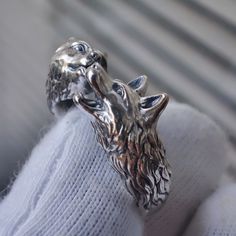 Alpha silver ring. Gift for her. twin wolf Adjustable ring. Wolf Ring Women, Sterling Silver Wolf Design Jewelry, Silver Ring With Wolf Design, Silver Wolf Design Ring As Gift, Wolf Design Ring Jewelry For Gift, Wolf Design Ring Jewelry Gift, Razor Cosplay, Alpha Female Wolf, Alpha Couple