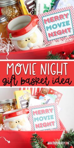 the movie night gift basket idea is perfect for christmas and new year's eve