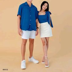 Matchy Outfit Color Couple, Couple Matching Outfits Photoshoot, Matching Outfits For Couples Photoshoot, Polo Couple Outfit, Matchy Outfit Couple Formal, Matching Fits Couples Summer, Couple Ootd Outfits Casual, Couples Outfits Summer