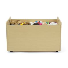 a toy chest with stuffed animals in it