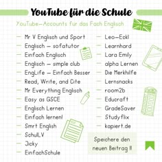 a poster with words and pictures on it that say youtubee - in die schle