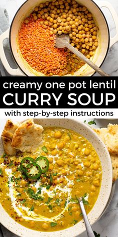 creamy one pot lentil curry soup with step - by - step instructions