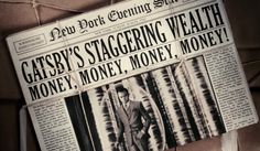 a newspaper with an advertisement for gatsby's stagering health money, money, money