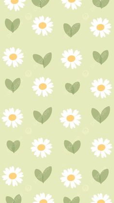 daisies and hearts on a green background