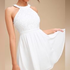 Never Used Lulu's White Dress Confirmation Dresses, White Lace Skater Dress, Cute White Dress, Lace Skater Dress, Travel Outfits, White Dresses For Women, Little White Dresses, Luxury Dress, Lulu Dresses