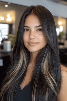 Explore 51 peekaboo hairstyles with this colorful guide to making bold hair statements that stand out. 🎨💇‍♀️✨ #PeekabooHair #BoldStyles #HairInspo #ColorfulLooks #HairGoals #StatementHair Long Hair Layers With Highlights, Peek A Boo Dark Hair, Dark Brown Hair With Underlights, Partial Highlights Black Hair, Subtle Peekaboo Hair Color, Grey Peekaboo Hair, Peek A Boo Hair Color For Brunettes, Edgy Hair Color Ideas For Brunettes, Dark Hair With Peekaboo Highlights