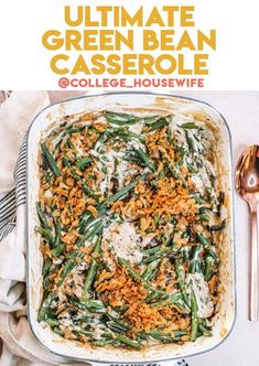 green bean casserole with text overlay that reads ultimate green bean casserole