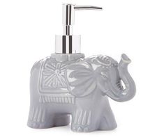 an elephant shaped soap dispenser on a white background