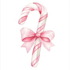 a watercolor drawing of a candy cane with a bow on it's end