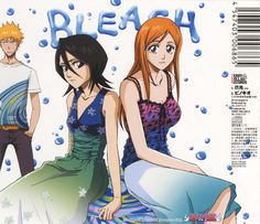 an anime cover with two women and one man