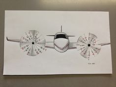 a drawing of an airplane with four propellers