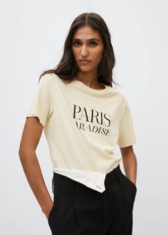 Printed cotton shirt - Woman | Mango Malaysia Paris Shirt, Cotton Shirts Women, Paris Vacation, Paris Trip, Travel Tees, Vacation Travel, 로고 디자인, Shirt Fashion, Printed Tees