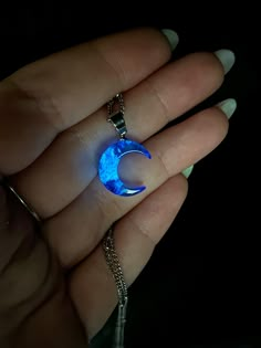 Moon Crystal Pendant, Blue Moon Jewelry, Moon Themed Gifts, Crystal Moon Necklace, Blue Accessories Aesthetic, Etsy Finds Products, Glowing Moon Necklace, Moon Gift Ideas