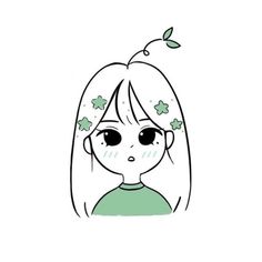 a drawing of a girl with leaves on her head and the words i love you