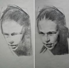 two drawings of men with different facial expressions