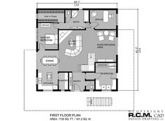 the first floor plan for a home with two bedroom and an attached living room area