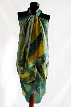 Green exotic flowers, Luxury silk shawl Painted by hand, Summer and winter silk shawl!!! Very beautifful and long silk scarf, shawl.Luxury silk shawl for your summer ,winter, your day ,your holliday! Size: 180/90 cm= 35/70 inches Green Shawl For Beach, Bohemian Multicolor Silk Sarong, Green Silk Scarves For Summer, Artistic Summer Shawl Scarf, Elegant Multicolor Beach Scarf, Elegant Multicolor Beach Scarves, Bohemian Silk Scarves For The Beach, Green Silk Shawl Scarf, Elegant Multicolor Silk Scarf For The Beach