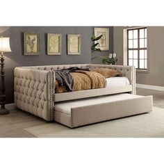 Suzanne CM1028TR Ivory Transitional Trundle By Furniture Of America - sofafair.com Full Daybed With Trundle, Queen Daybed, Full Daybed, Daybed Sets, Full Size Daybed, Twin Daybed With Trundle, Upholstered Daybed, Daybed With Trundle, Ideas Hogar