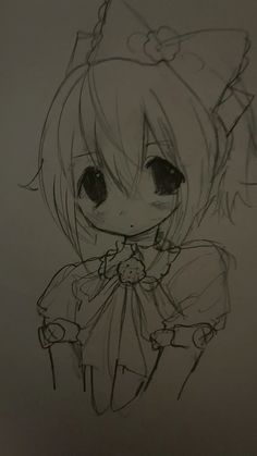 a drawing of a girl with big eyes and a bow on her head is shown