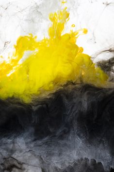 an abstract painting with yellow and black colors