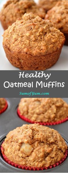 healthy oatmeal muffins in a muffin tin with text overlay