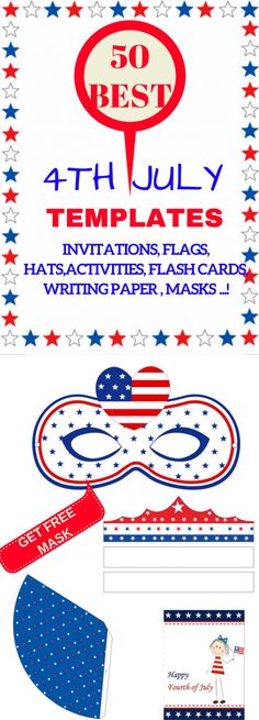 an advertisement for the 4th july party with american flags and stars on it, as well as