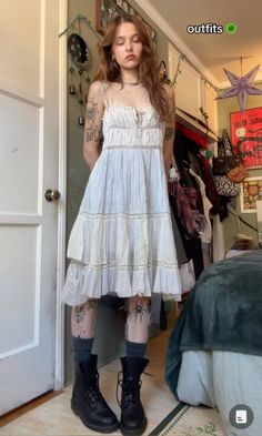 White Whimsical Dress, Aurora Concert Outfit, Whimsical Outfit Ideas, Whimsical Aesthetic Outfit, Whimsical Outfit Aesthetic, White Goth Outfit, Whimsical Outfit, Whimsical Fashion, Style Change