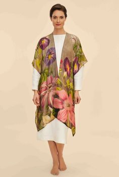 This kimono features a stunning large botanical print, with an open front and sides for a breezy and oversized fit. Elevate your fashion game with this versatile and on-trend piece. Length: 39 1/2", Flat Width: 37" 100% Wool Hand Wash Cold Style: WWA1 Wedding News, Wrap Around, Kimono Jacket, Wool Scarf, Women's Coats & Jackets, Kimonos, Hampshire, Favorite Jeans, Botanical Prints