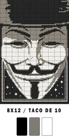 a cross stitch pattern with the image of a man's face in black and white