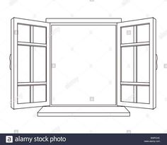 an open window with no curtains on the outside, in black and white stock photo