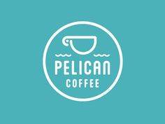 the pelican coffee logo on a teal green background with white lettering in a circle