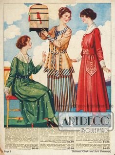 National Cloak & Suit Co. » Frühjahr/Sommer 1917 | ARTDECO BOULEVARD Fashion 1910-1920, Women In Dresses, Fashion Illustration Vintage