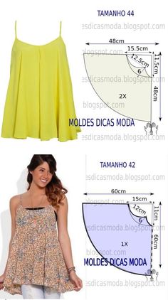 three different types of tops with measurements