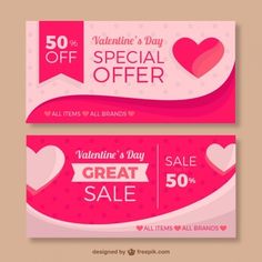 valentine's day sale banners with hearts