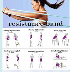 a woman doing resistance band exercises with the instructions below her arm and shoulder are shown