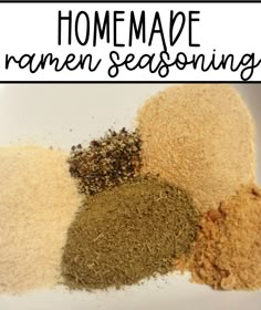 the ingredients for homemade ramen seasoning in a white bowl with text overlay