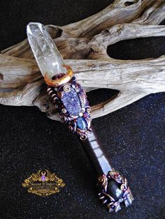 ROYAL FANTASIA - Magic Crystal Wand Lemurian Quartz Amethyst Rainbow Obsidian Pagan Altar Art / Susan Tooker's Spinning Castle Witch Wands, Witch Recipes, Elven Queen, Broom Closet, Magic Crystal, Pagan Crafts