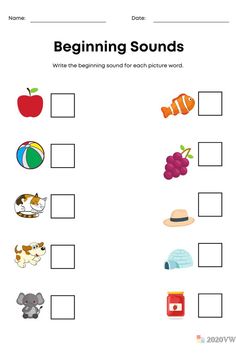 the beginning sound worksheet with pictures and words to help kids learn how to read