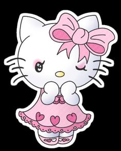 a hello kitty sticker with a pink dress and bow on it's head