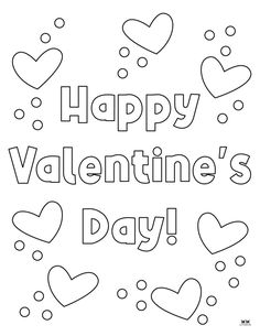 happy valentine's day coloring page with hearts and bubbles in the air on a white background